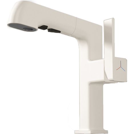 Robinet Lavabo Mitigeur avec Douchette Extractible - 3 Modes (Jet/Douche/Mixte) - Laiton Chromé Blanc Résistant - Eau Chaude/Froide Haute Pression - Installation Facile - Pour Salle de Bain & Cuisine (1/4)