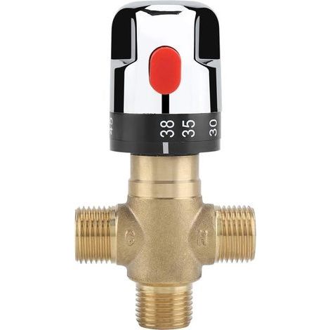 Vanne Mélangeur Eau Chaude Froide Robinet mitigeur thermostatique en laiton solide Robinet température fixe pour lavabo Cuisine Salle de bain Toilette G1/2 35-45℃ 15mm (1/5)