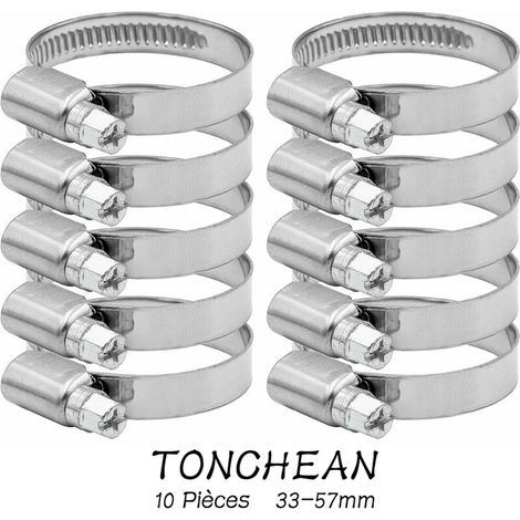 Collier de Serrage Tuyau Réglable 33-57mm Gamme en Acier Inoxydable 304 Assortiment Tuyau Pinces Clips pour Famille Tuyau D'eau, Home Gaz, Tube D'automobiles, Robinet 10 Pièces (12mm) (1/4)