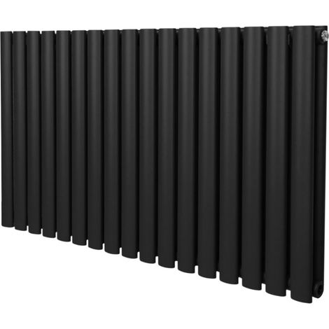 Röhrenheizkörper Oval 600 x 1020mm  Horizontaler Wandheizkörper Paneelheizkörper  Matt Schwarz Kohlenstoffstahl  Wohn- Badezimmer Küche [Inkl. Reinigungsbürste, Befestigungsset & Halterungen]