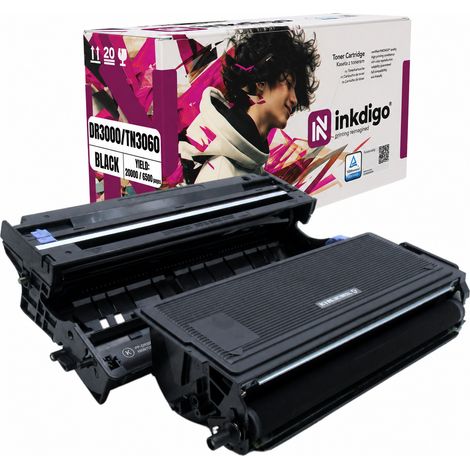 Tambor y tóner Inkdigo DR3000 TN3060 compatible con Brother DCP-8040 HL-5130. Certificado TÜV. (1/5)