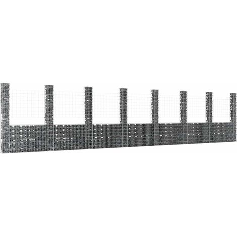 Gabionenkorb U-Form mit 8 Säulen Eisen 860x20x200 cm