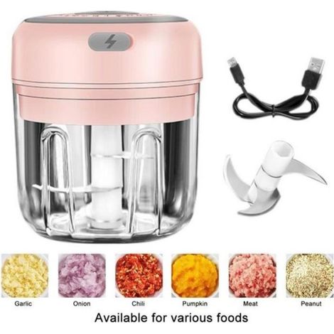 Hachoir Électrique - 30 W - 100 ml - Rose - Pour Ail Gingembre Viande Légumes - 1 Pièce (1/4)