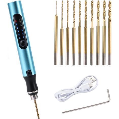 Mini Perceuse Électrique, 3 Vitesses Rechargeable USB avec 10 Forets, Outil Bricolage Portable pour Résine, Bois, Plastique, Circuit Imprimé, Bijoux et Modélisme (1/5)