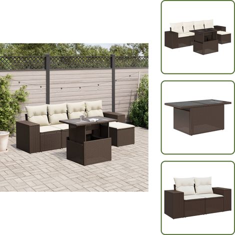 6-tlg. Garten-Sofagarnitur mit Kissen Braun Poly Rattan - Garten Sofagarnitur - Garten Sofagarnituren - Outdoor Sofagarnitur - Sofagarnitur Terrasse
