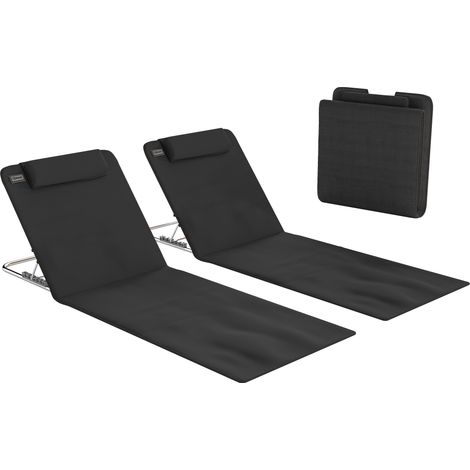 Lot de 2 Tapis de Jardin Inclinables 5 Positions avec Repose-Tête et Sac de Transport, Dimensions 134x48x33-43 cm, Noir