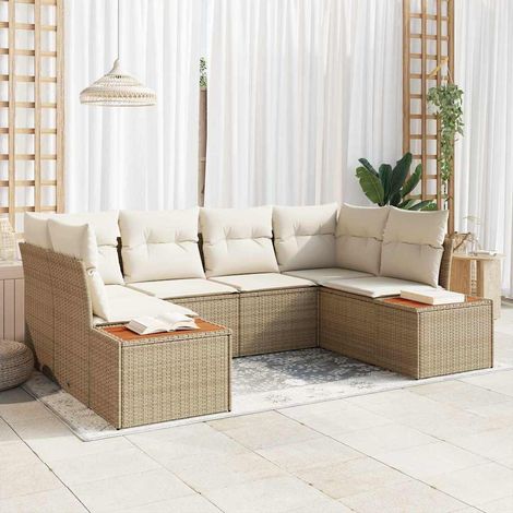 vidaXL Set Divano da Giardino 6 pcs beige e panna Poly Rattan (1/5)