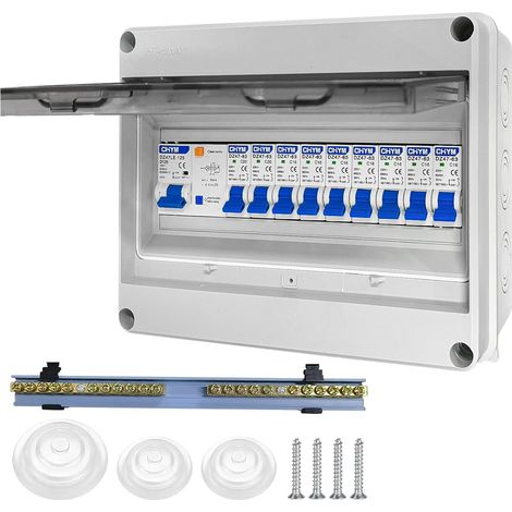Coffret Electrique Etanche, Tableau Electrique avec Disjoncteur Différentiel, Boîtier de distribution électrique IP65 pour Caravanes/Garages/Ateliers/Villas, Disjoncteur 125A, 7x16A+2x20A (1/5)