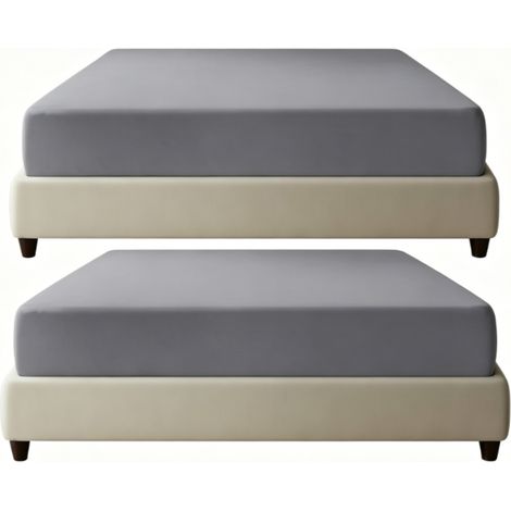 Lot de 2 Draps-Housses 90x190 cm Jersey 100% Coton, Extensible et Certifié Oeko-Tex, Couleur Acier (1/5)