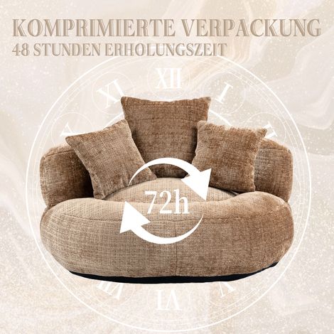 Canapé Lounge Confortable Dossier Haut, Pouf Fauteuil Gonflable avec 3 Coussins, Adulte et Enfant, Intérieur & Extérieur, Fauteuil Gaming Single pour Chambre, Bureau (Cachemire Chenille) (1/5)