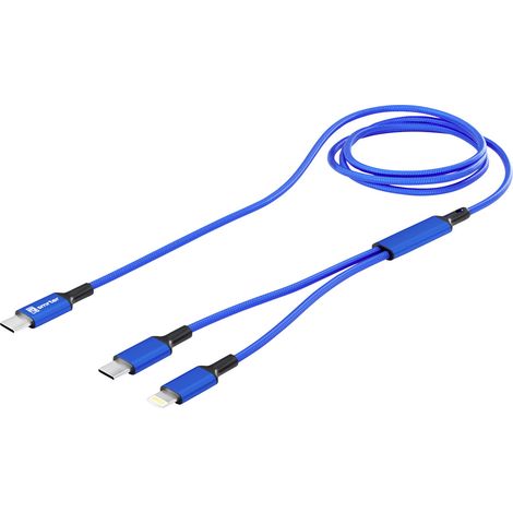 Smrter Câble USB-C® en Y USB-C®, Connecteur Lightning 120 cm bleu connecteur aluminium, gaine textil