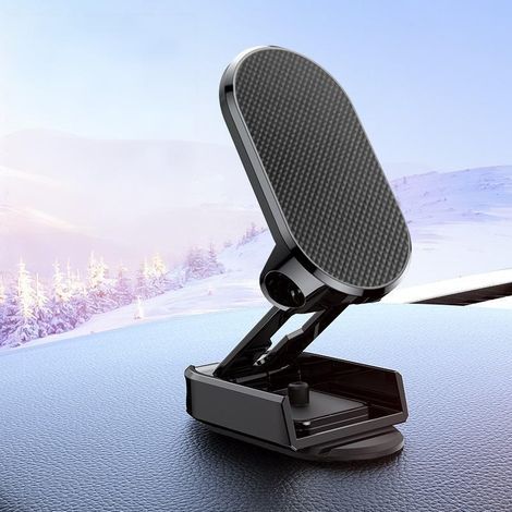 Support magnétique pour téléphone de voiture pliable et rotatif 720° en alliage - Compatible avec tous les smartphones (noir) (1/5)