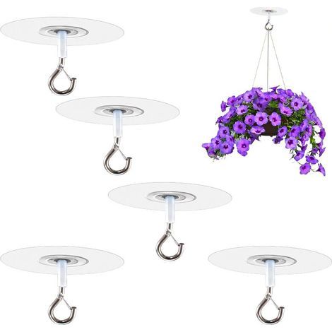 5 PC autoadhésifs de plafond en métal à coller, crochets de suspension de plafond adhésifs très résistants sans perçage Support de plafond adhésif pour , lumières, carillons, décorations (1/4)