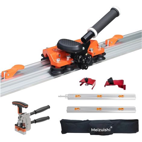 2m Coupe-Carreaux Grand Format, 3 Roulettes Tungstène, Coupe 12mm Céramique Livré Avec Pinces De Position, Rails Alu 2×1m Combinables, Sac De Rangement. Ventouses Incompatibles Sur Surfaces Rugueuses (1/5)