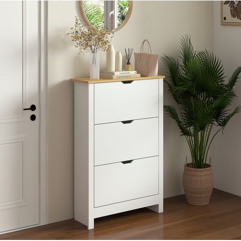 Mueble zapatero con 3 abatibles blanco para entrada OKMYHOME (1/4)