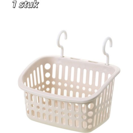 Panier de rangement suspendu en plastique avec crochet, fixation murale cuisine et salle de bain, grande taille, couleur abricot, 1 pièce (1/5)