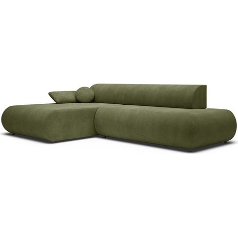 Selsey Armone – Ecksofa mit Schlaffunktion, Chenille, Ottomane links, Olivgrün