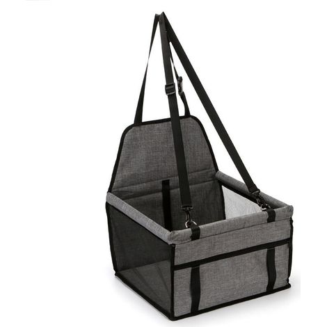 Sac de Transport Chien et Chat avec Rehausseur, Ceinture de Siège de Voiture de Sac de Voiture d'animal Familier Respirant pour l'animal Chat de Chien Gray 40×35×25cm (1/3)