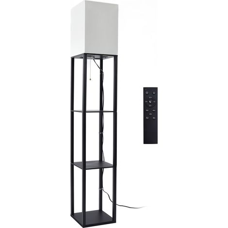 Lampadaire à panneaux en bois composite, ampoules à intensité variable, style moderne minimaliste carré, étagère à 3 niveaux, prise 110-240 V (Royaume-Uni). (1/5)