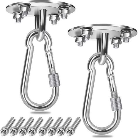 2 ganci da soffitto con portata di 450 kg, montaggio a parete per amaca, sedia yoga e sacco da boxe, kit in acciaio inossidabile (1/4)