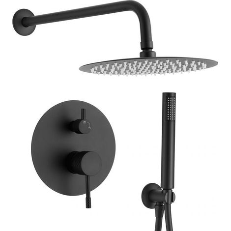 Conjunto de ducha empotrada a pared monomando CALACEITE negro mate  Ø 20cm (1/3)