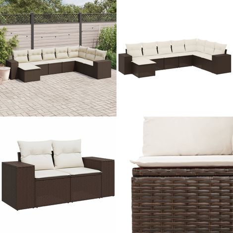 vidaXL Salon de jardin 8 pcs avec coussins marron résine tressée (1/5)