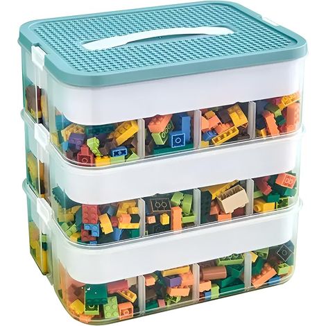 Boîte de Rangement Empilable pour Jouets Boîte à Jouets Caisse Jouet Enfant Organiseur Transparente Compartiments Jeux Bloc de Construction Puzzle Portable Bac de Rangement (1/5)