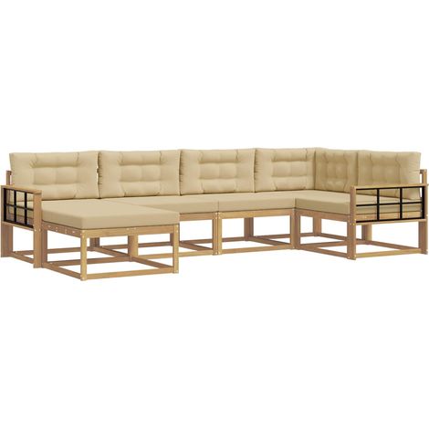 Conjunto de sofás de exterior 6 uds. 6 plaza y Beige Poliéster vidaXL (1/5)