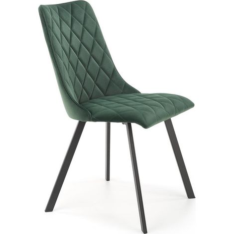 Chaise de salle à manger capitonnée en velours vert foncé et pieds en métal noir ODUNA (1/5)