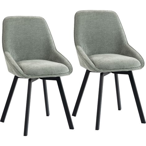 Lot de 2 chaises de salle à manger - HOMCOM - pivotantes à 360° - dossier incurvé - chenille - 48 x 51 x 83 cm - vert clair (1/5)