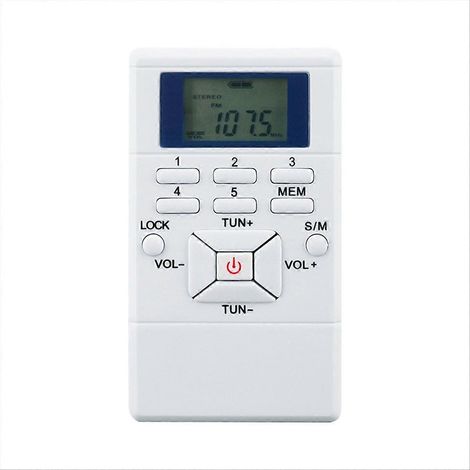 Mini radio FM stéréo avec horloge numérique 1,2 pouce, récepteur pour interprétation simultanée, radio à clipser pour écouteurs, blanc. (1/5)