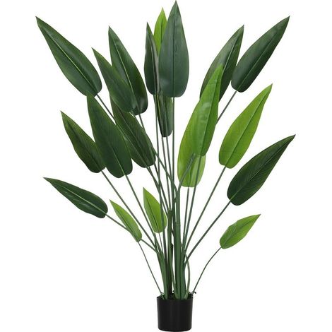 Plant artificial green birds of paradis to 20 sheets, 140 cm, with pot, in PE, PEVA and PP (1/5)