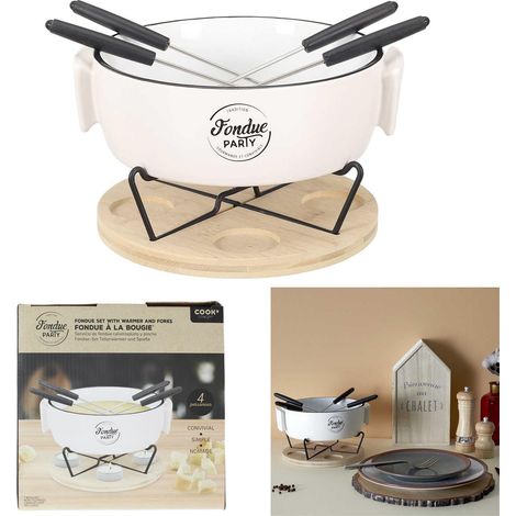 Service à Fondue - COOK CONCEPT - Chauffe Plat et Pique - Blanc et Noir et Marron (1/5)
