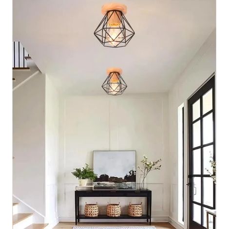 Lot de 2 Plafonnier Vintage Industriel,Retro Plafonnier en Cage Bois Fer Style Edison pour Salon Chambre (1/4)