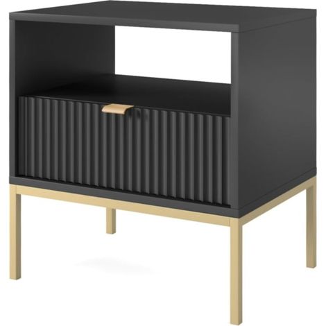 Comodino: 1 cassetto, Nero, oro, 54 x 56 x 39 cm, maniglie dorate (1/5)