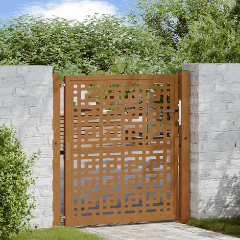 Vidaxl – Portail de jardin 105 x 105 cm en acier patiné – Construction robuste – Système de verrouillage avec 3 clés – Installation facile