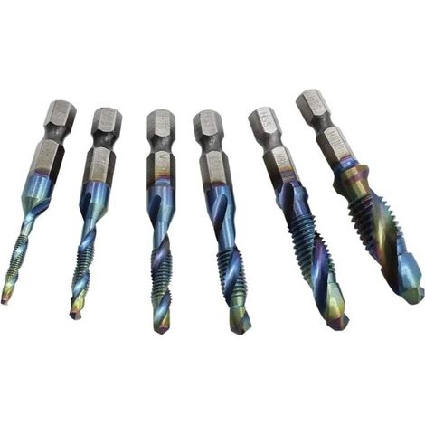 DT-6S Lot de 6 tarauds métriques 6 pans coudés M3 M4 M5 M6 M8 M10 Outils à main pour métal souple, plaque en aluminium, fer, etc. (1/4)