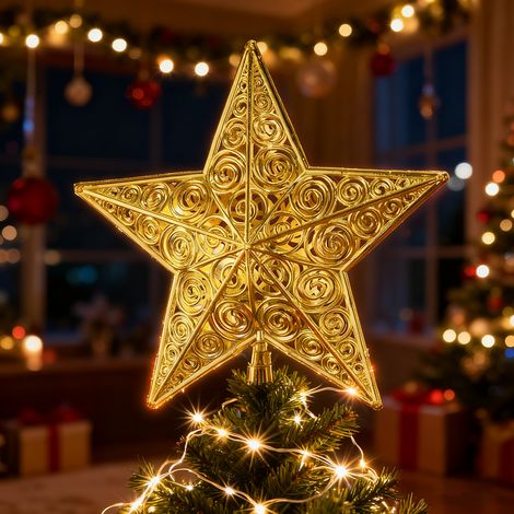Étoile de sapin de Noël, Décoration de Noël, Cime de sapin de Noël, Décoration étoile creuse, 20 cm x 22 cm (1/5)