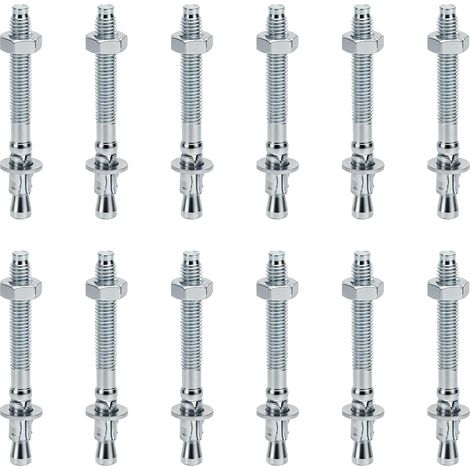 Lot de 12 Chevilles D'Ancrage Galvanisées pour Charges Lourdes Cheville Beton Goujon Ancrage M8 X 80 mm avec écrou et Rondelle (1/5)