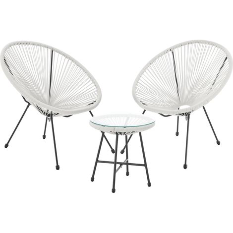 SVITA BALI Balkon Möbel Set Lounge Garnitur Relax Egg-Chair Flecht-Design Weiß (1/5)