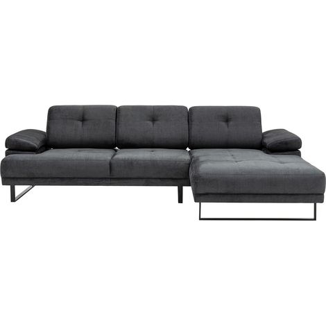 Grand canapé d'angle droit tissu anthracite et métal noir Kustone 314cm (1/5)