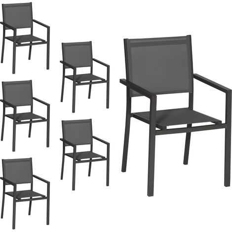Set di 6 sedie in alluminio antracite - textilene grigio