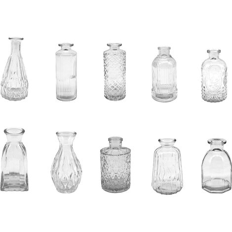 Set de 10 vases, texturés, Verre, H : 10-14,7 cm, Petites vases décoratifs Transparents pour la Table (1/5)