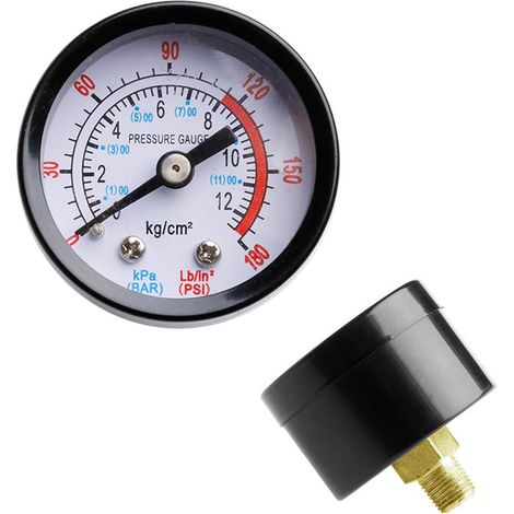 Manomètre Pneumatique - 1 Unité - Acier et Verre - Mesure 0-12 Bar - Pour Compresseur d'Air - Diamètre 42 mm (1/5)