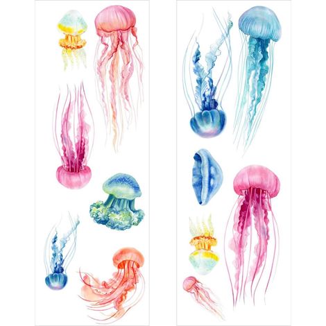 Lot de 12 Autocollants Muraux Méduse en PVC Amovibles pour Décoration Salle de Bain et Natatorium Stickers Mural Cartoon Couleur Aquarelle Facile à Coller sur Surface Lisse (1/5)