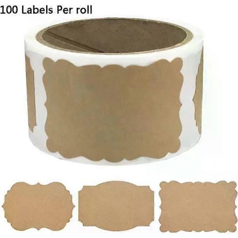100 étiquettes autocollantes inscriptibles en papier kraft brun naturel (rouleau de 100) pour bocaux de conserve, loisirs créatifs, pâtisserie, cadeaux et emballages de pain. (1/4)
