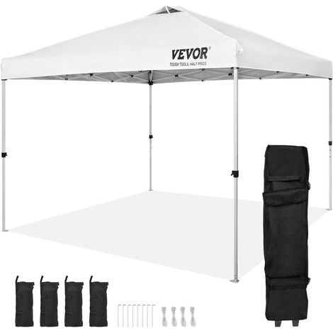 Structure Acier Bâche PU 250D Tonnelle Pop-up 304,8x304,8cm Abri Solaire Imperméable Réglable pour Jardin et Camping Blanc (1/5)
