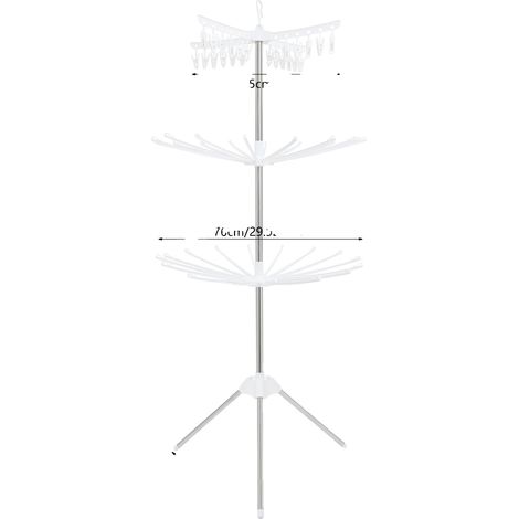 Tendedero de ropa de 3 niveles, plegable con 24 pinzas, BLANCO (1/2)
