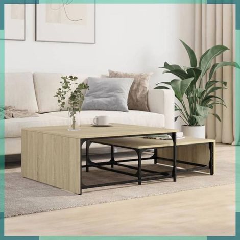 Table basse gigogne (2 pcs) - 845332 - Chêne sonoma - Bois d'ingénierie & métal - Grande 81,5x80x36 cm (1/5)