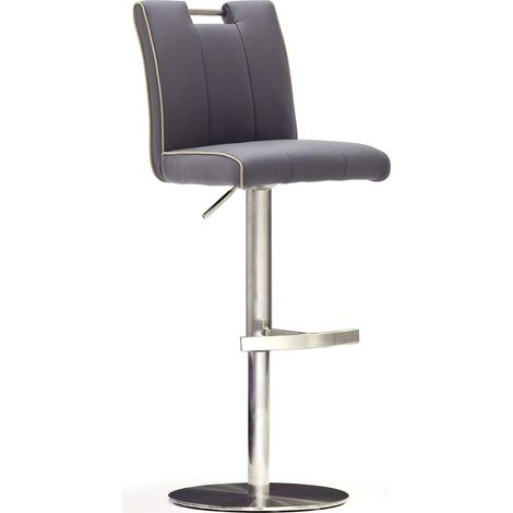 Chaise de Bar/Tabouret de Bar, PU/INOX, Rond/tournable 360°, Environ 42 x 87-112 x 51 cm, Gris (1/5)